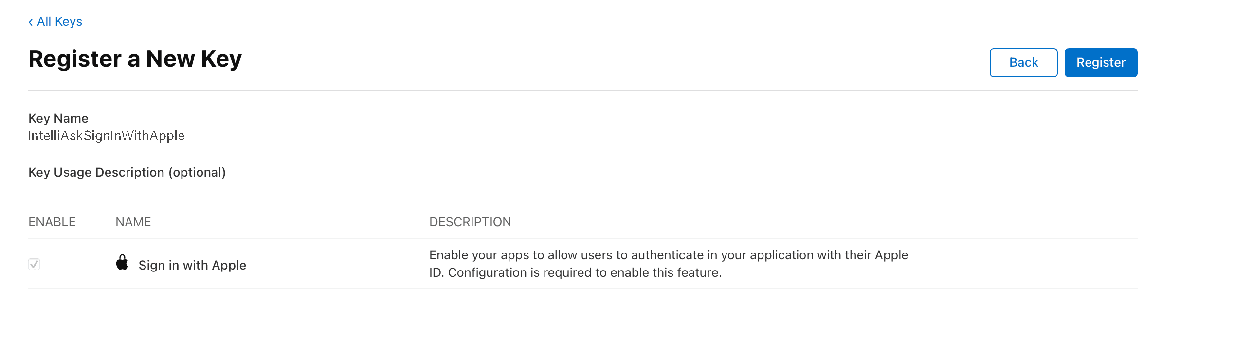 Register a New Key