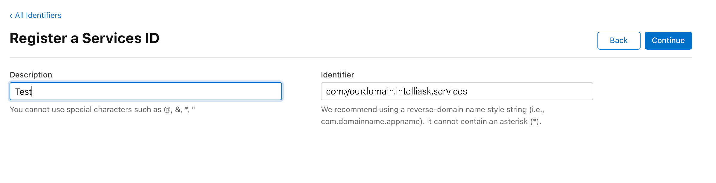 Create Services ID