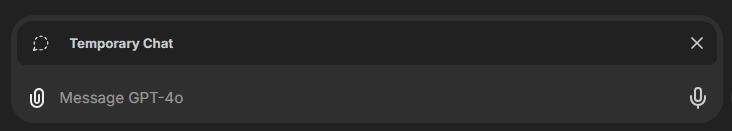 Banner above the chat input confirming Temporary Chat is active