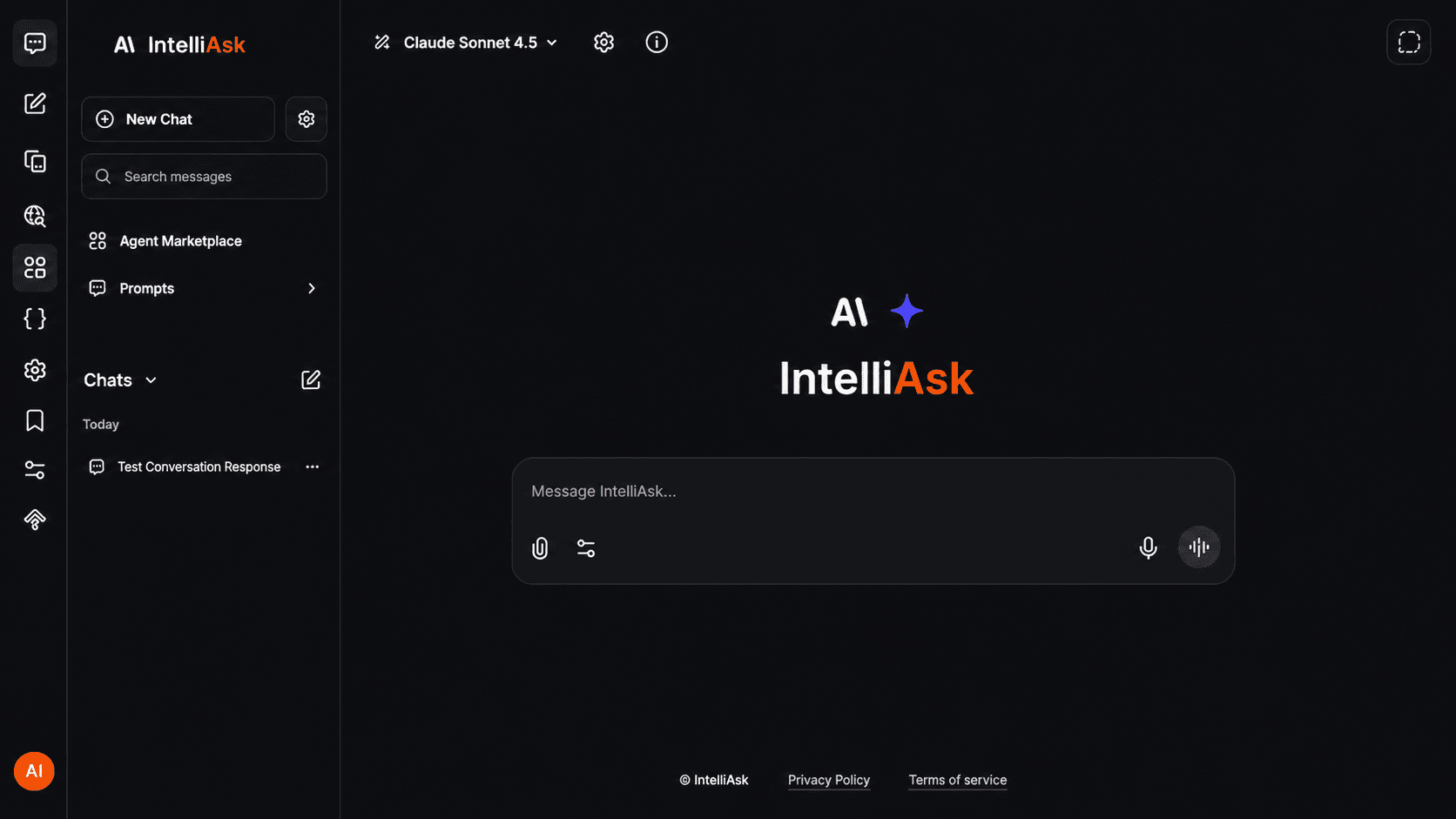 IntelliAsk desktop interface in dark mode