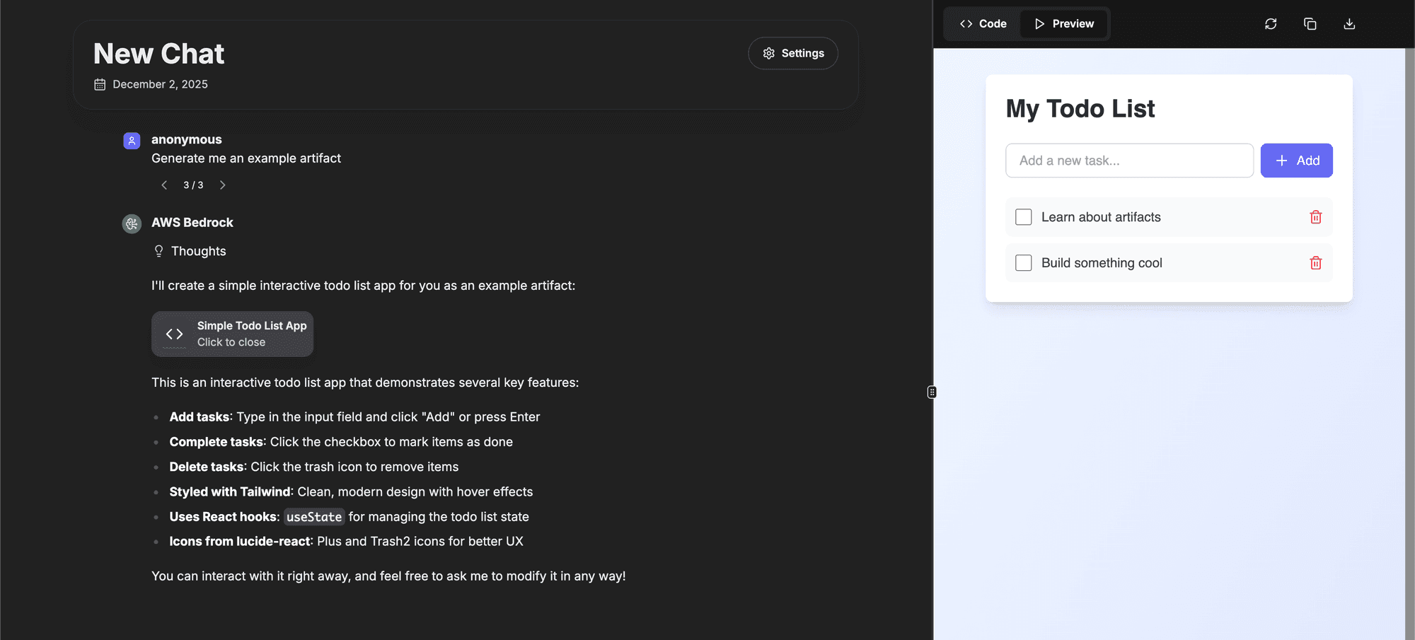 Interactive artifacts in a shared conversation