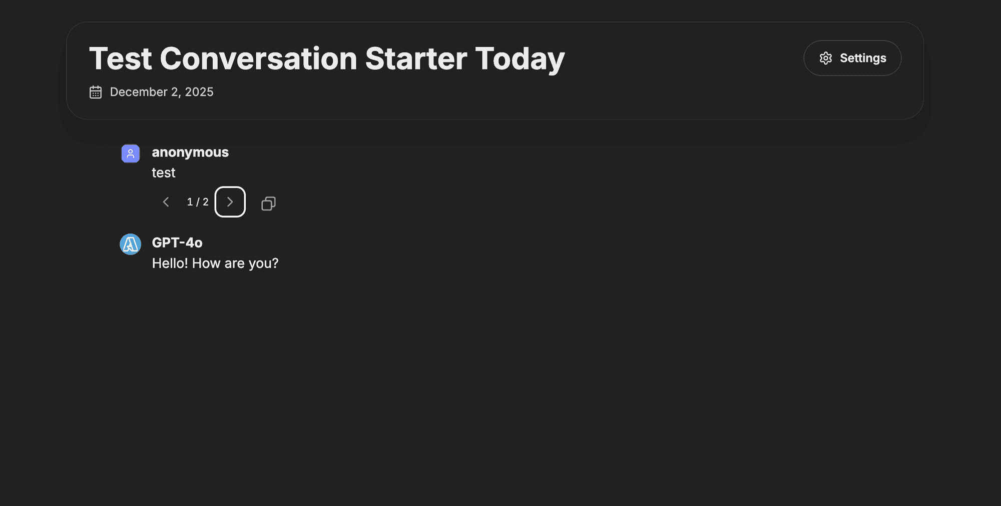 Branch navigation menu in a shared conversation