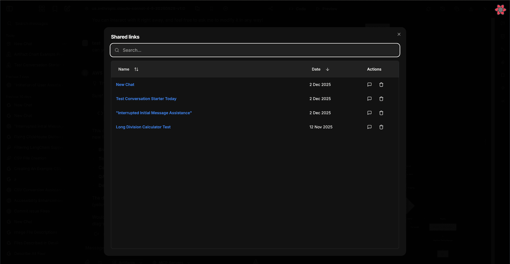 Details and options for an individual shared link