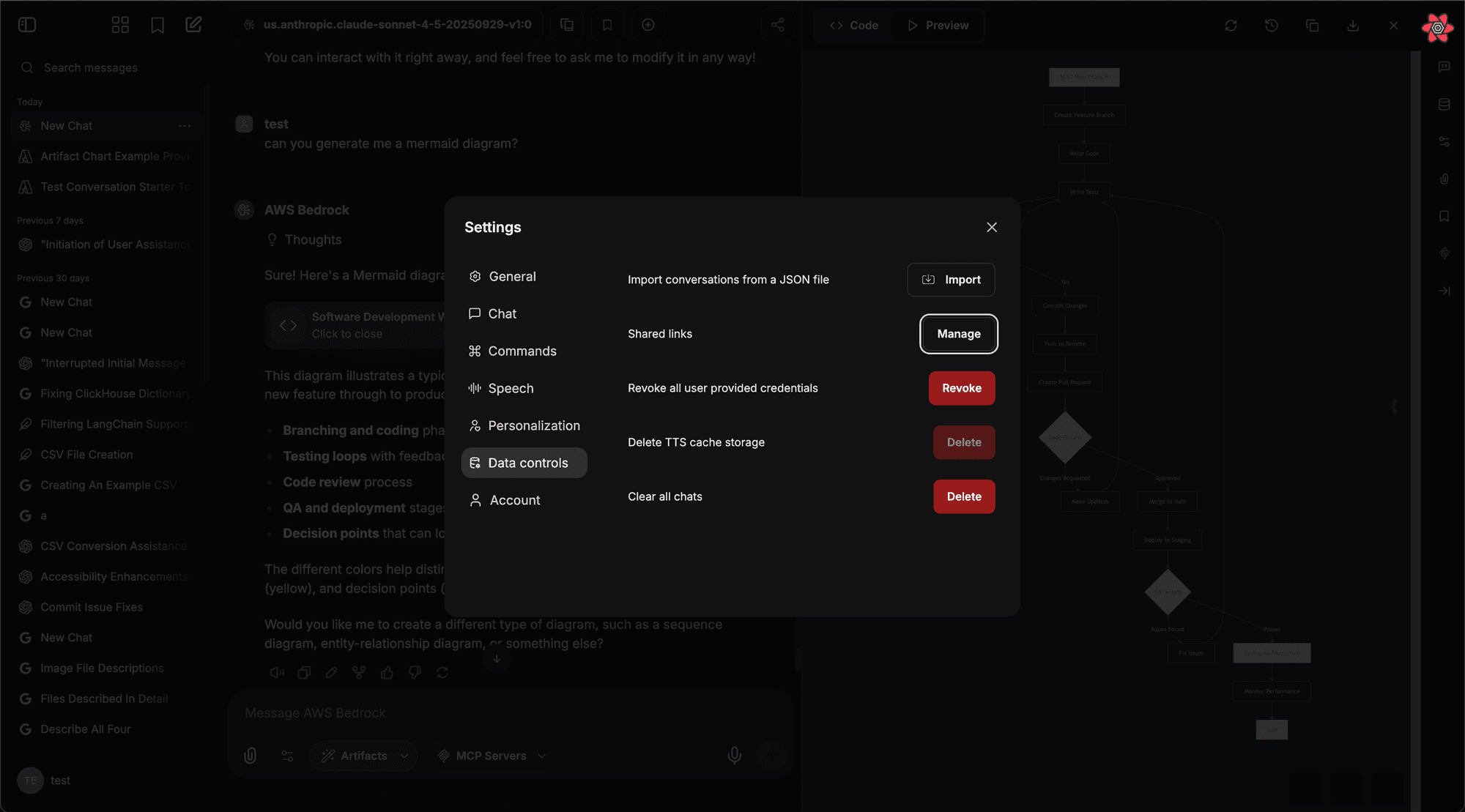 Shared links management dashboard
