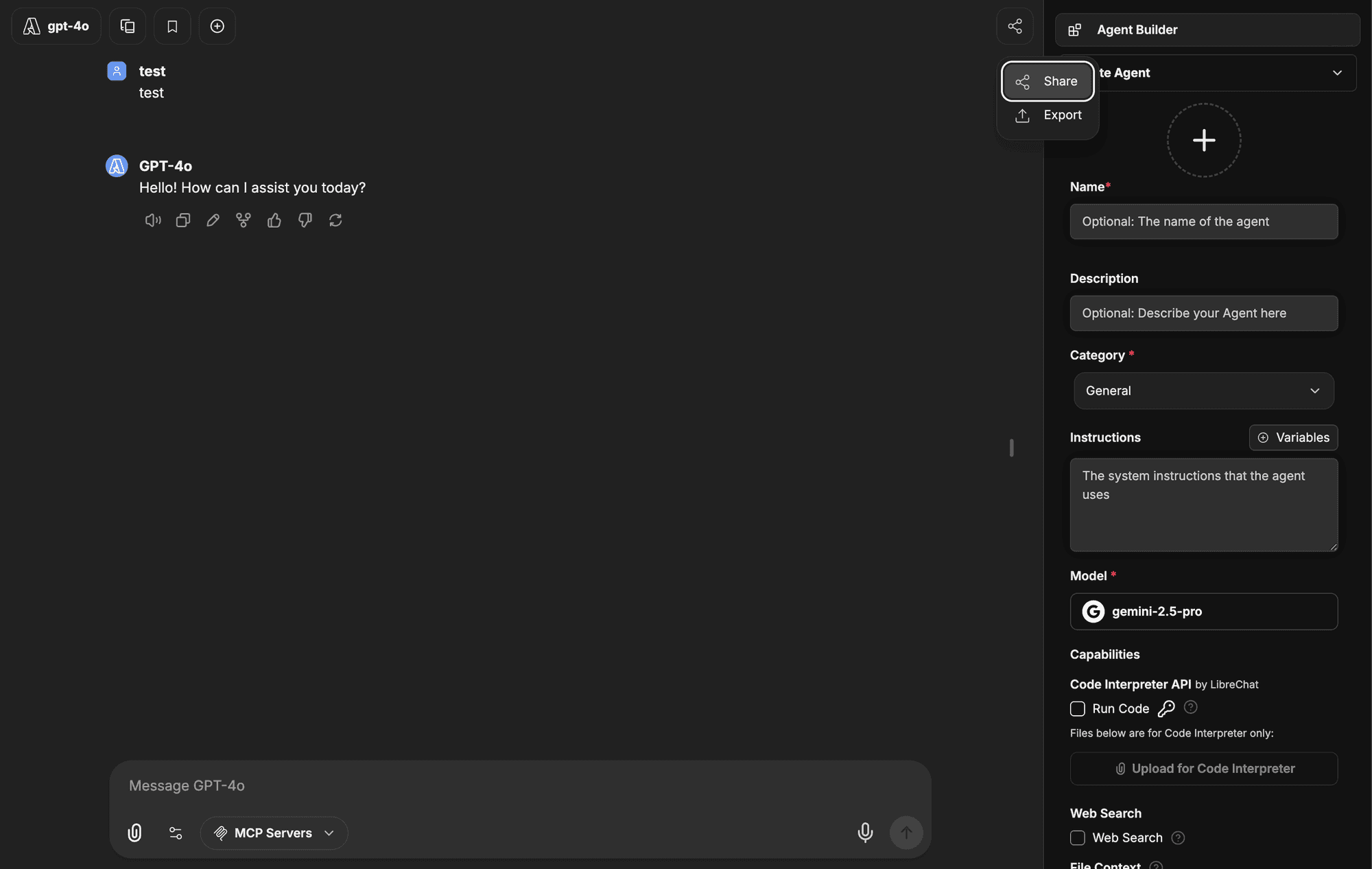 Share button in an active conversation