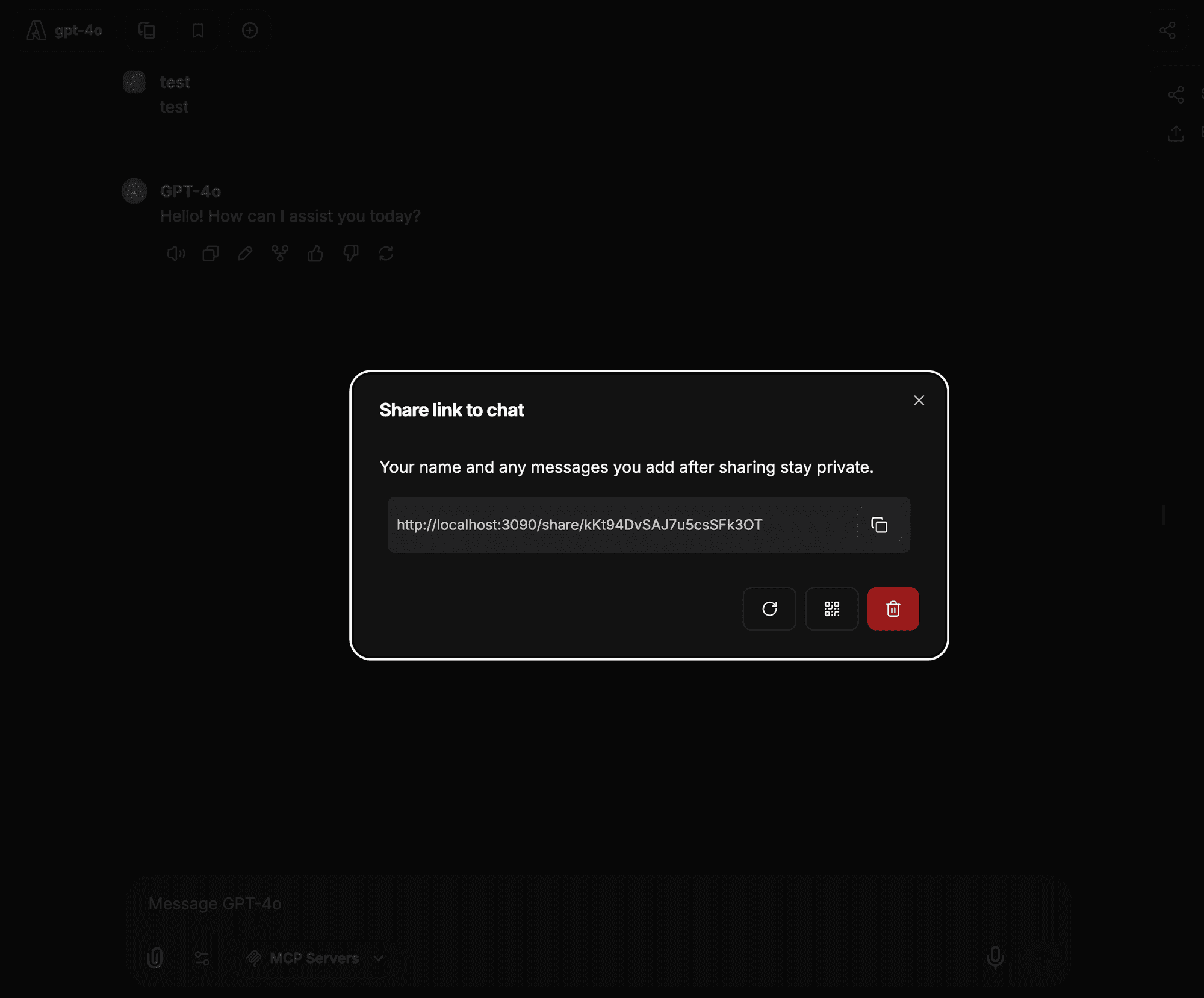 Share link modal with management options