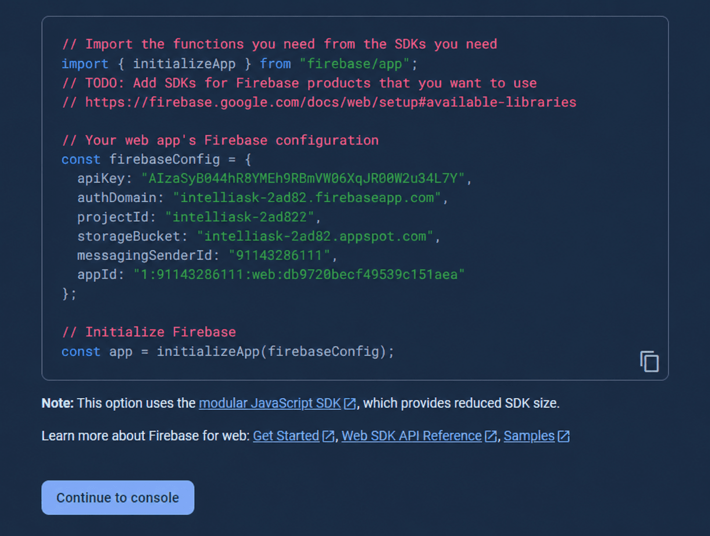 Firebase config values