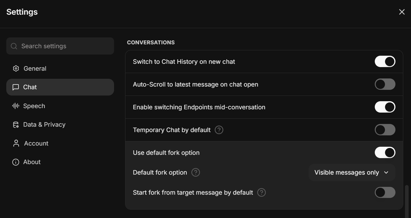 Default fork behavior in the settings menu