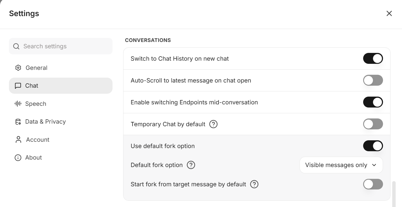Default fork behavior in the settings menu